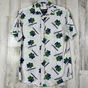 Nintendo 64 Game Mens M Casual Button-Down Shirt All-Over Logo Print 100% Cotton
